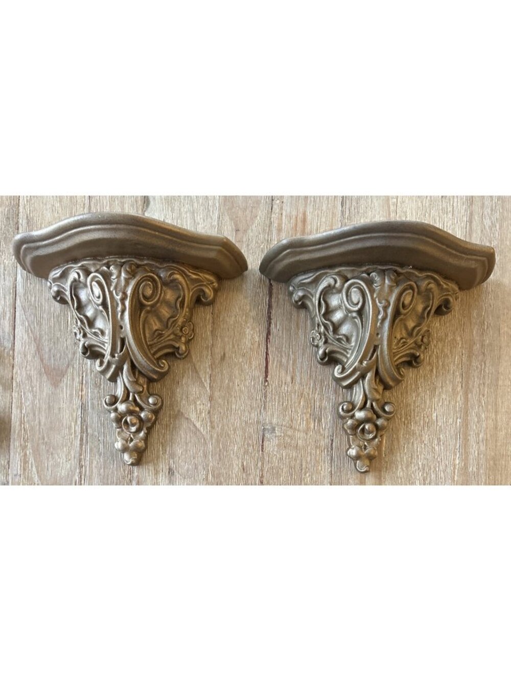Vintage Pair of Ornate Gold Chalkware Hollywood Regency Wall Sconce Shelves